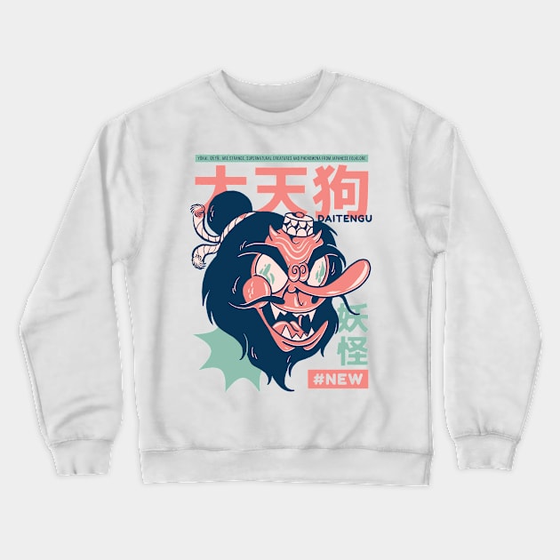 Funny Retro 90s Japanese Kawaii Daitengu Yokai Crewneck Sweatshirt by Hmus